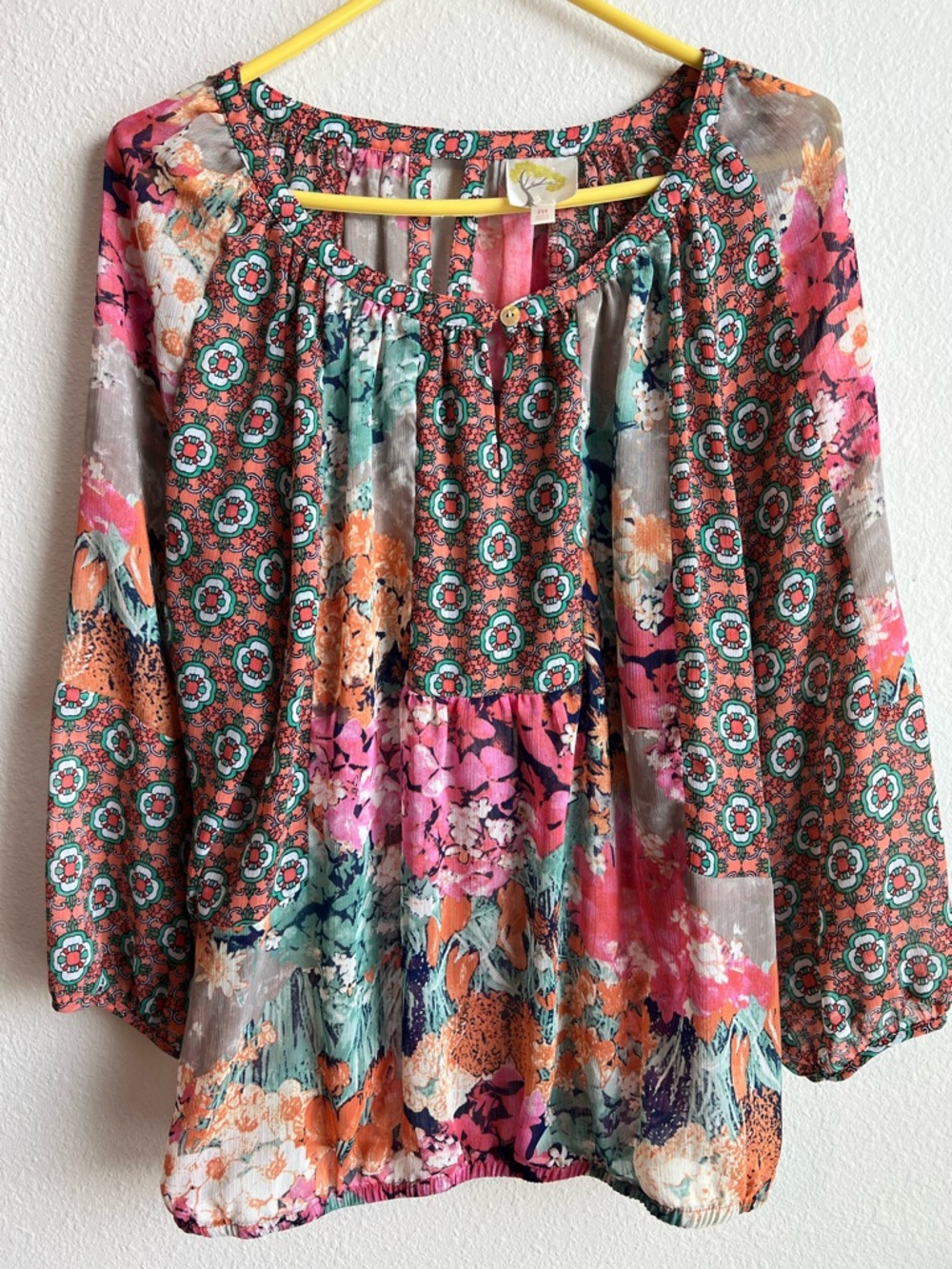 Fig & Flower Floral Boho Peasant Paisley Blouse Top Size M